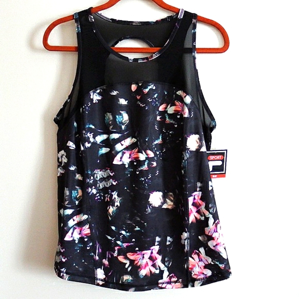 NWT FILA Sport Tru-Dry Navy Floral Ath Top M